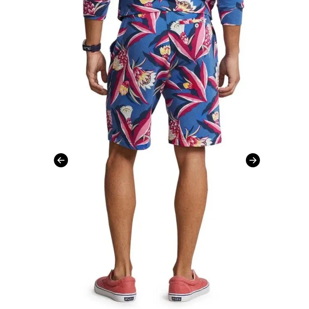 Polo Ralph Lauren Floral Terry Shorts Mens Blue Red Tropical Print 8.5